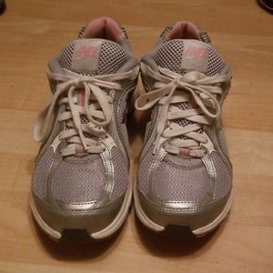 New Balance silver and pink sneakers